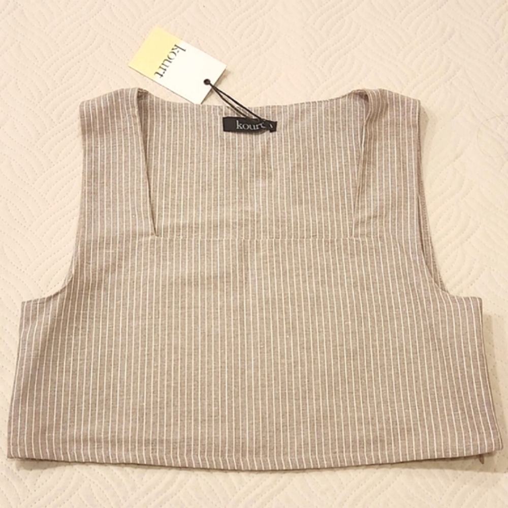 NWT KOURT Beige Stripe Square Neck Sleevless Crop Top